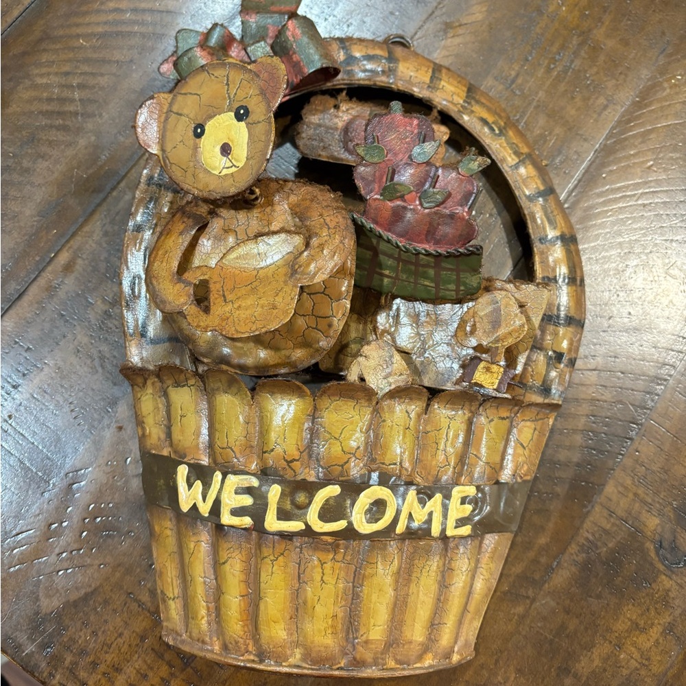 Rustic Yellow Bear Welcome Tin Wall Accent - Home Accents